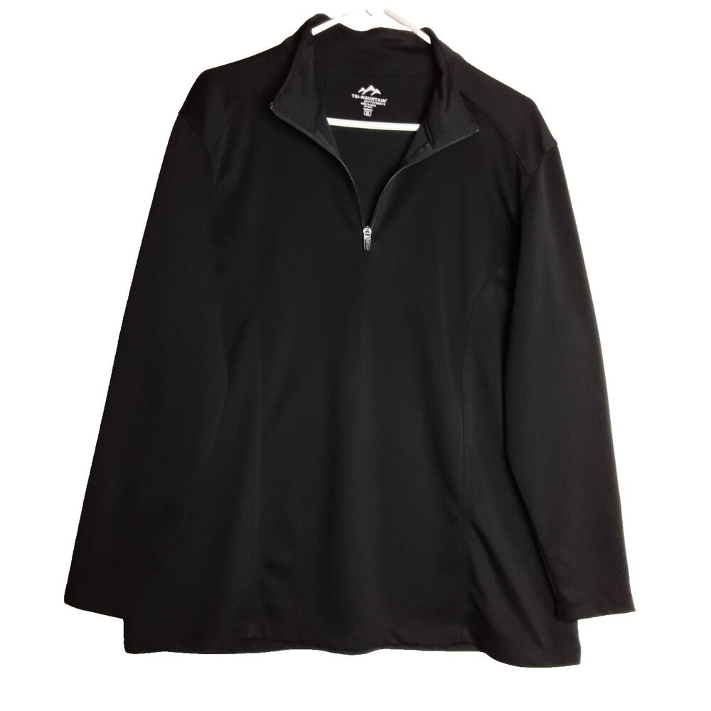 Tri Mountain Womans Quarter 1/4 Zip Black Performance Sweatshirt long sleeve